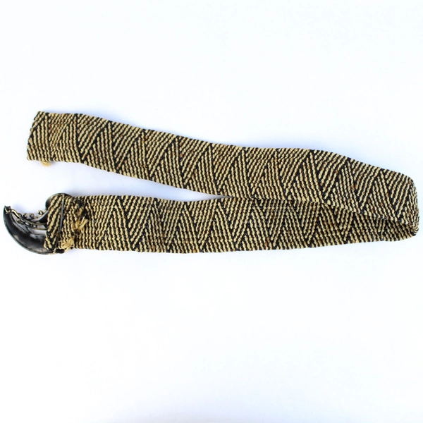Bohemian Black and Beige Woven Belt With Metal Leaf and Acorn Belt 35"