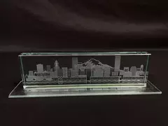 Cityscene Etched Glass Paperweight Portland & Mt. Hood Used Condition