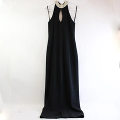 VTG Alex Evenings Black Backless Full-Length Dress Gown Pearls Sz 6 Slit