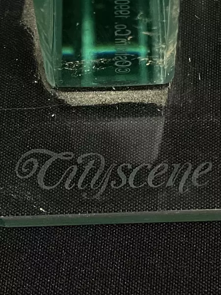 Cityscene Etched Glass Paperweight Portland & Mt. Hood Used Condition