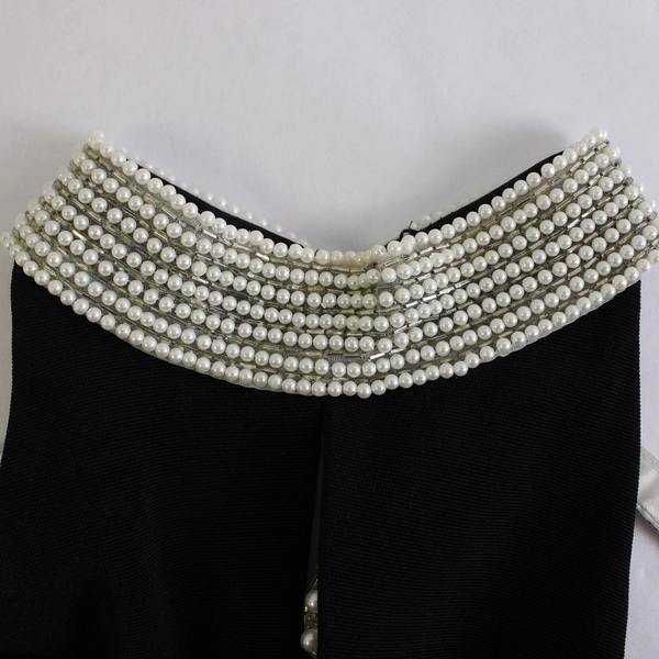 VTG Alex Evenings Black Backless Full-Length Dress Gown Pearls Sz 6 Slit