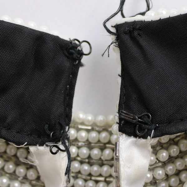 VTG Alex Evenings Black Backless Full-Length Dress Gown Pearls Sz 6 Slit