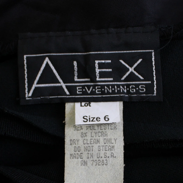 VTG Alex Evenings Black Backless Full-Length Dress Gown Pearls Sz 6 Slit