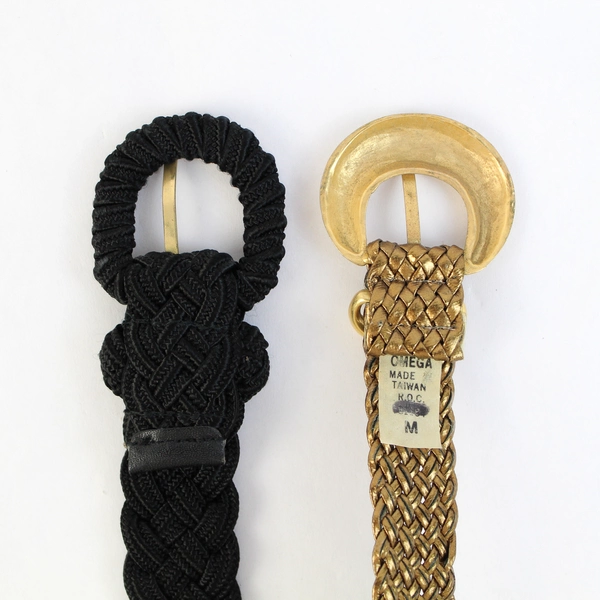 Lot of 2 Woven Belts in Black and Gold Women's Size Medium