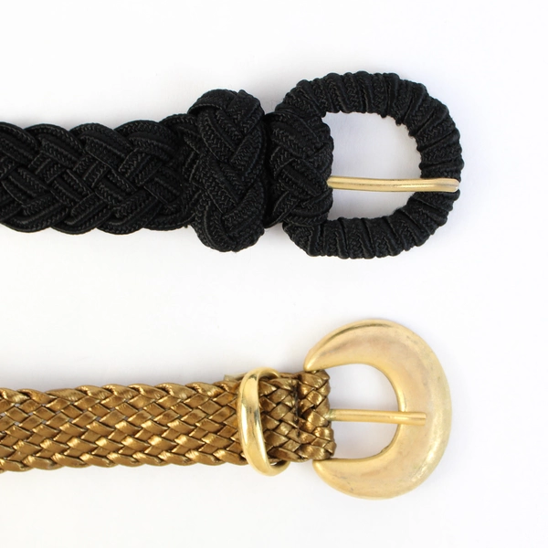 Lot of 2 Woven Belts in Black and Gold Women's Size Medium