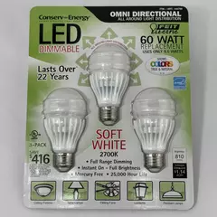 Feit Electric 60W LED Replacement Bulbs Dimmable Omni Directional 3 Pack New