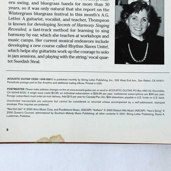 Acoustic Guitar Magazine Aug 2001 Emmylou Harris Red Dirt Girl Good Condition