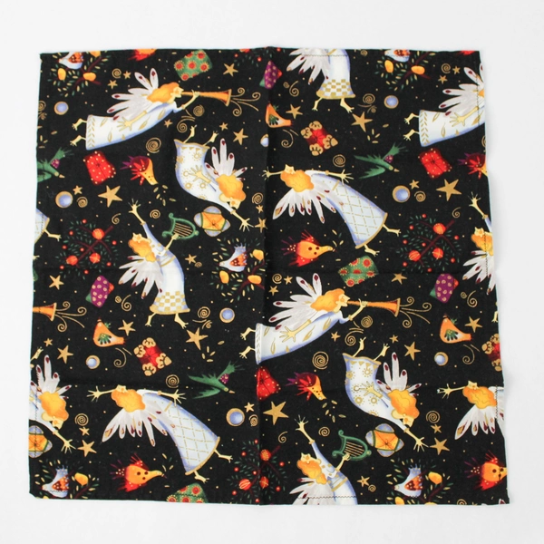Set of 8 Unbranded Cloth Napkins Angel/Present On Black Background 15" x 15"