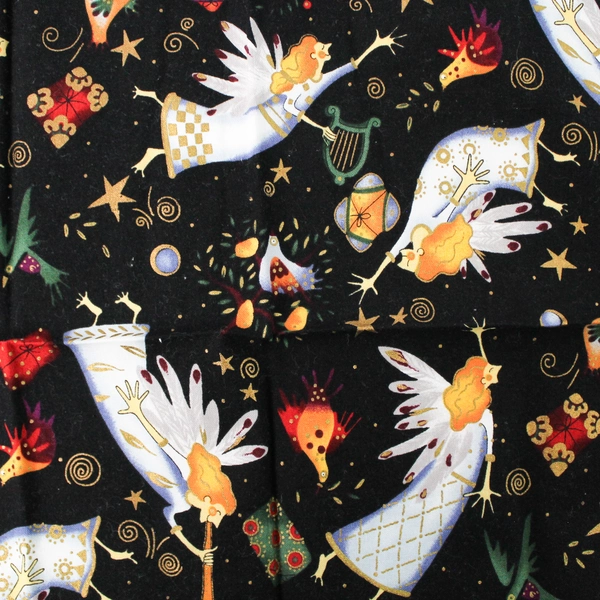 Set of 8 Unbranded Cloth Napkins Angel/Present On Black Background 15" x 15"