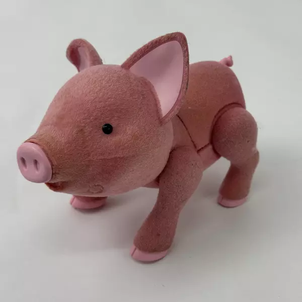 Vintage Toy Tech Pebbles Pink Flocked Talking Pig 5" Works