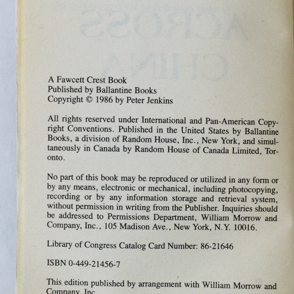 Across China by Peter Jenkins 1986 Fawcett Paperback Novel - Pre-Owned