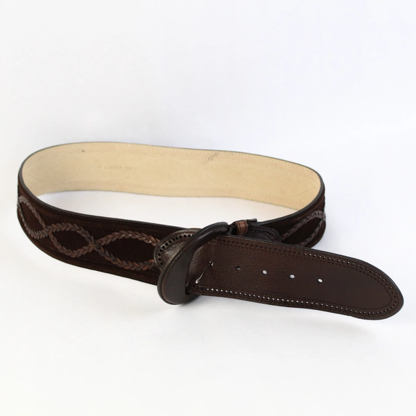 Dark Brown Leather Belt with Braided Leather Detail Women's Size Medium