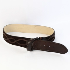 Dark Brown Leather Belt with Braided Leather Detail Women's Size Medium