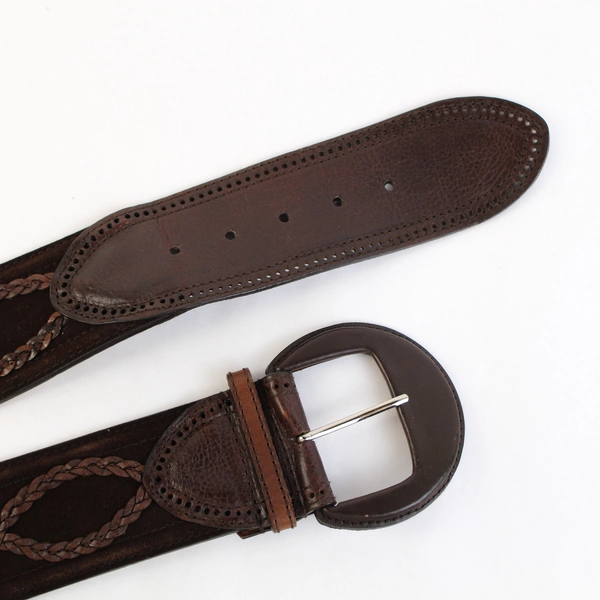 Dark Brown Leather Belt with Braided Leather Detail Women's Size Medium