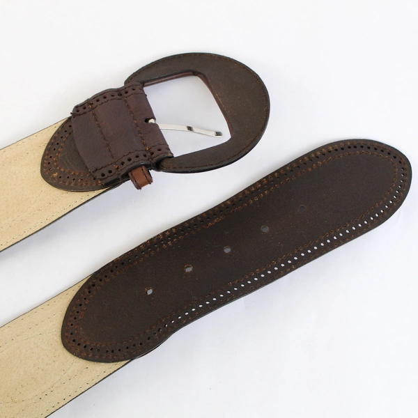 Dark Brown Leather Belt with Braided Leather Detail Women's Size Medium