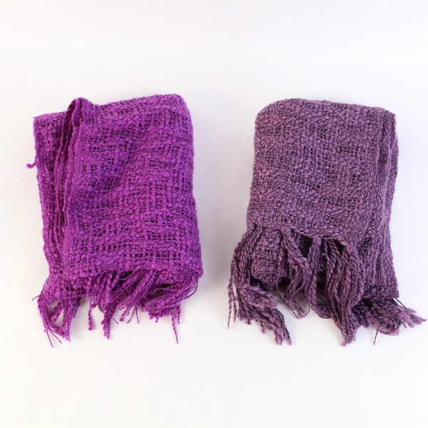 Lot of 2 Handmade Solid Purple Knit Scarves With Fringe 68"