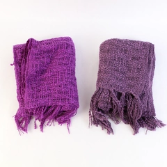 Lot of 2 Handmade Solid Purple Knit Scarves With Fringe 68"