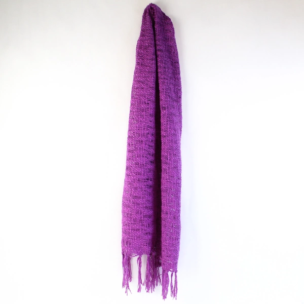 Lot of 2 Handmade Solid Purple Knit Scarves With Fringe 68"