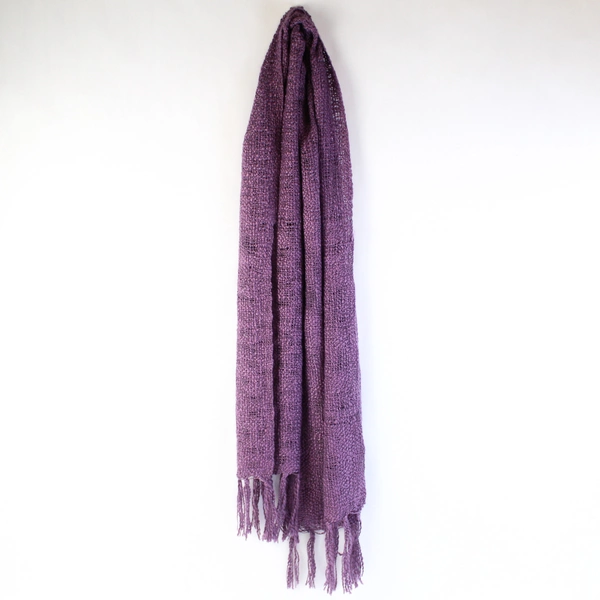 Lot of 2 Handmade Solid Purple Knit Scarves With Fringe 68"