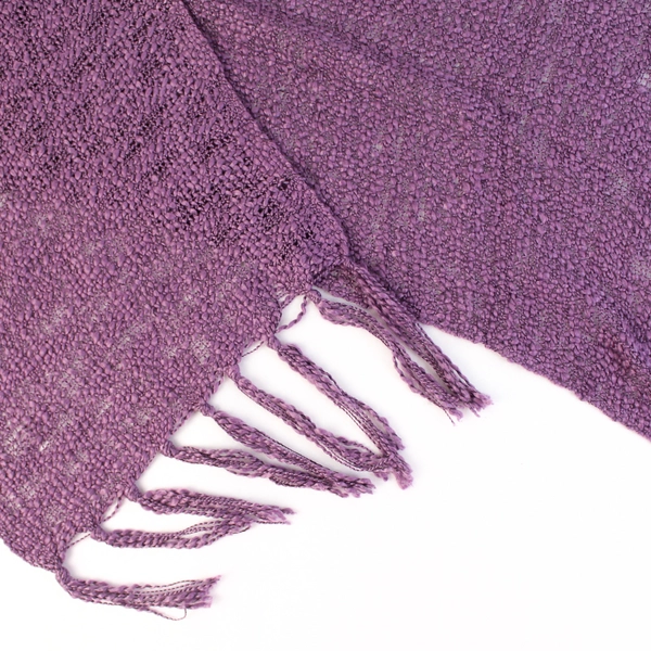 Lot of 2 Handmade Solid Purple Knit Scarves With Fringe 68"
