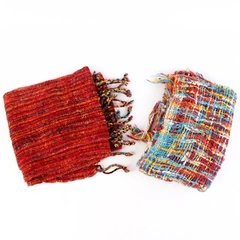 Lot of 2 Multicolor Knit Scarves With Fringe 68"