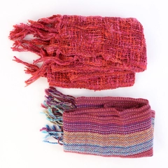 Lot of 2 Pink and Multicolor Knit Scarves With Fringe Different Lengths
