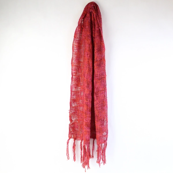 Lot of 2 Pink and Multicolor Knit Scarves With Fringe Different Lengths