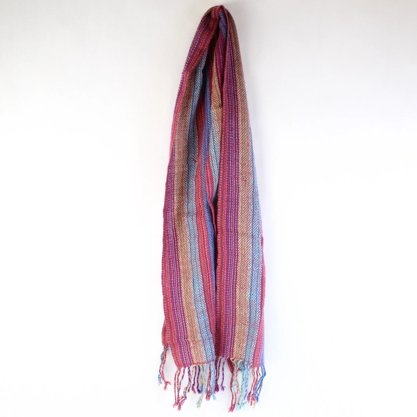 Lot of 2 Pink and Multicolor Knit Scarves With Fringe Different Lengths