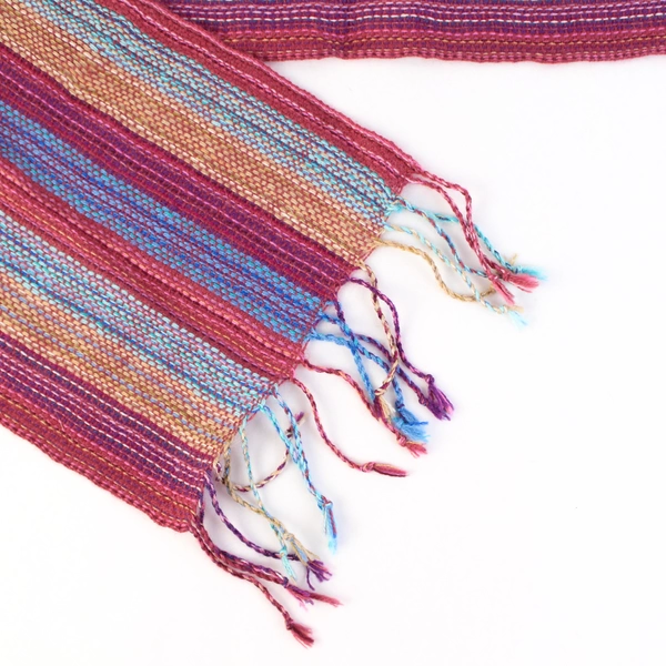 Lot of 2 Pink and Multicolor Knit Scarves With Fringe Different Lengths