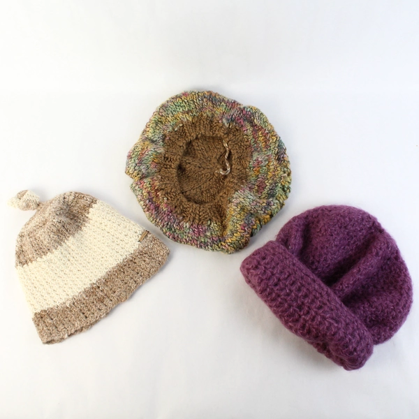 Lot of 3 Women's Knit Winter Beanie Hats in Various Colors One Size Fits Most