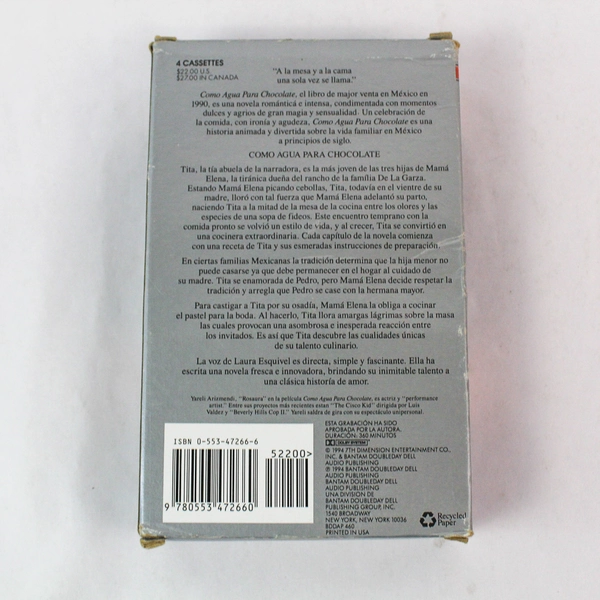 Como Agua Para Chocolate Audiobook 4 Cassettes Laura Esquivel 1994 Edition