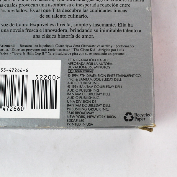 Como Agua Para Chocolate Audiobook 4 Cassettes Laura Esquivel 1994 Edition