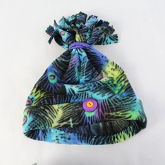 Handmade Multicolor Peacock Feather Pattern Fleece Winter Hat One Size