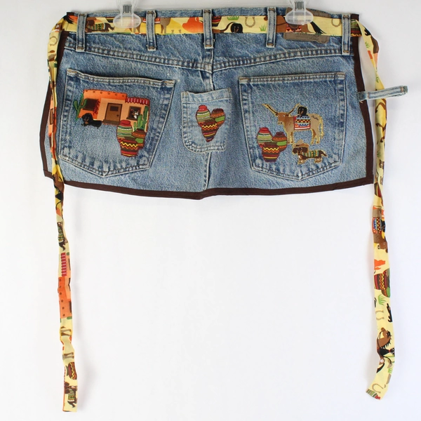 Handmade Blue Denim Aprons Cowboy Dog Waist/Server/Bistro Apron