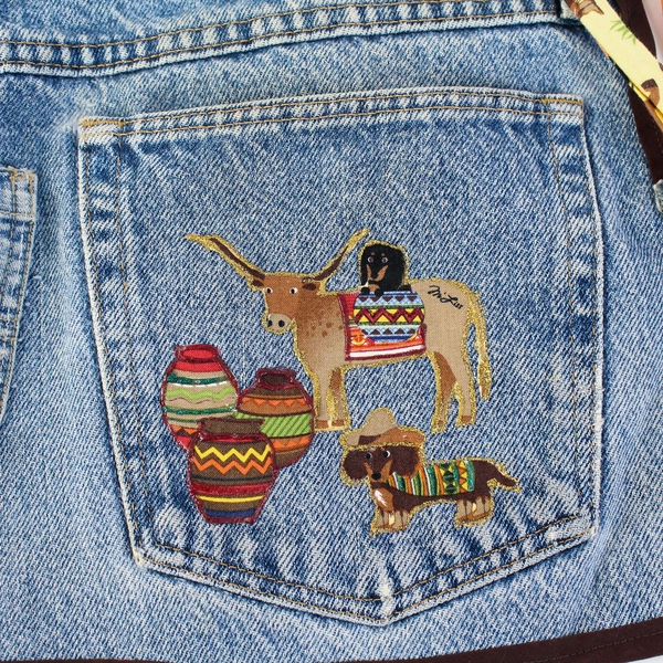 Handmade Blue Denim Aprons Cowboy Dog Waist/Server/Bistro Apron