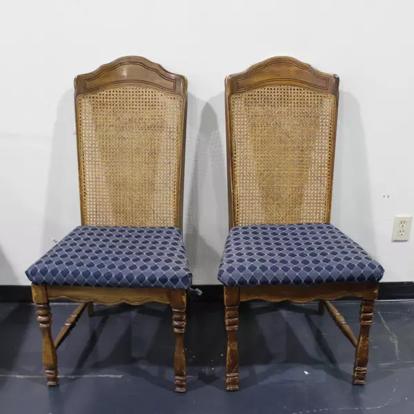 Lot of 2 Blue Upholstered Wicker Chairs