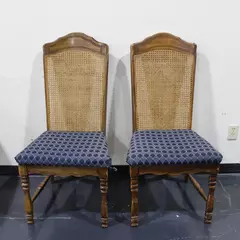 Lot of 2 Blue Upholstered Wicker Chairs