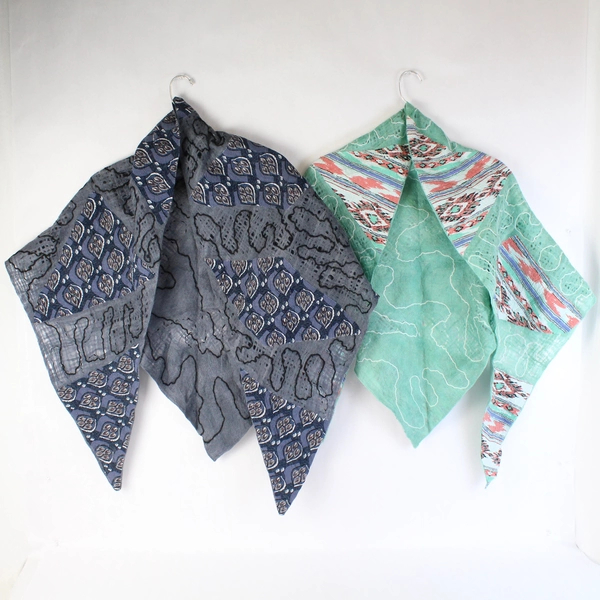 Lot of 2 Handmade Women's Patterned Fabric and Felt Scarf Shawls