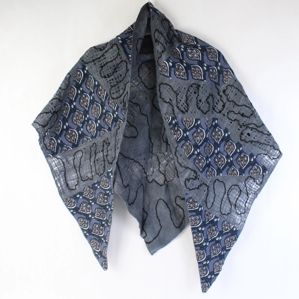 Lot of 2 Handmade Women's Patterned Fabric and Felt Scarf Shawls