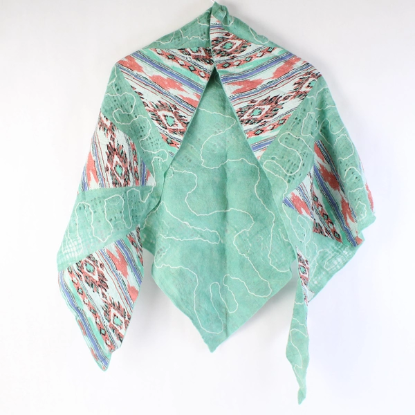 Lot of 2 Handmade Women's Patterned Fabric and Felt Scarf Shawls