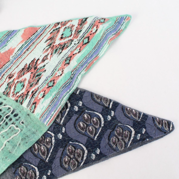 Lot of 2 Handmade Women's Patterned Fabric and Felt Scarf Shawls