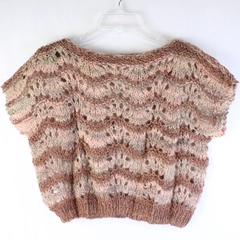 Handmade Pink and Beige Loose Knit Short Sleeve Top Women's Size Medium