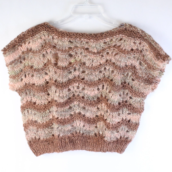 Handmade Pink and Beige Loose Knit Short Sleeve Top Women's Size Medium