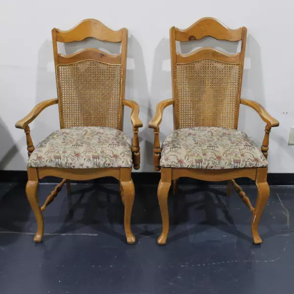 Set of 2 Lenoir Company Wicker Back Upholstered Chairs Antique Furniture