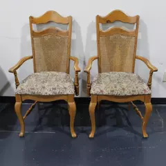 Set of 2 Lenoir Company Wicker Back Upholstered Chairs Antique Furniture
