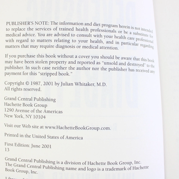 Reversing Diabetes by Julian Whitaker Revised & Updated 2001 Paperback