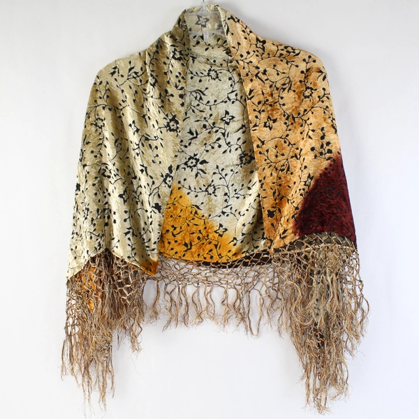 Sterling Styles Red Orange and Yellow Floral Cut Out Scarf Shawl