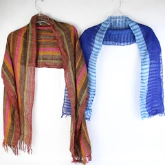 Lot of 2 Multicolor Striped Woven Scarves With Fringe