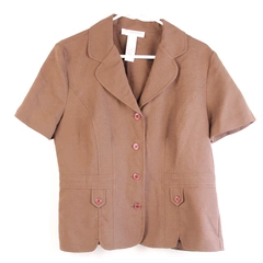 Sag Harbor Women's Brown Woven Suit Jacket Size 10 Short Sleeve Pre-Owned