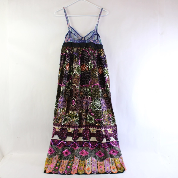 Mesh Bodice Empire Waist Beaded Sequin Multicolor Dress Women's Size 12